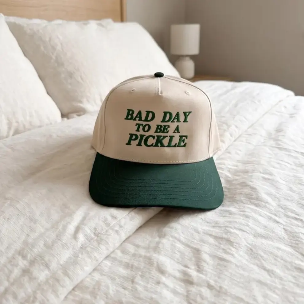 Bad Day To Be A Pickle Embroidered Trucker Hat, Funny Pickleball Snapback Cap, Retro Sports Mesh Hat for Men Women