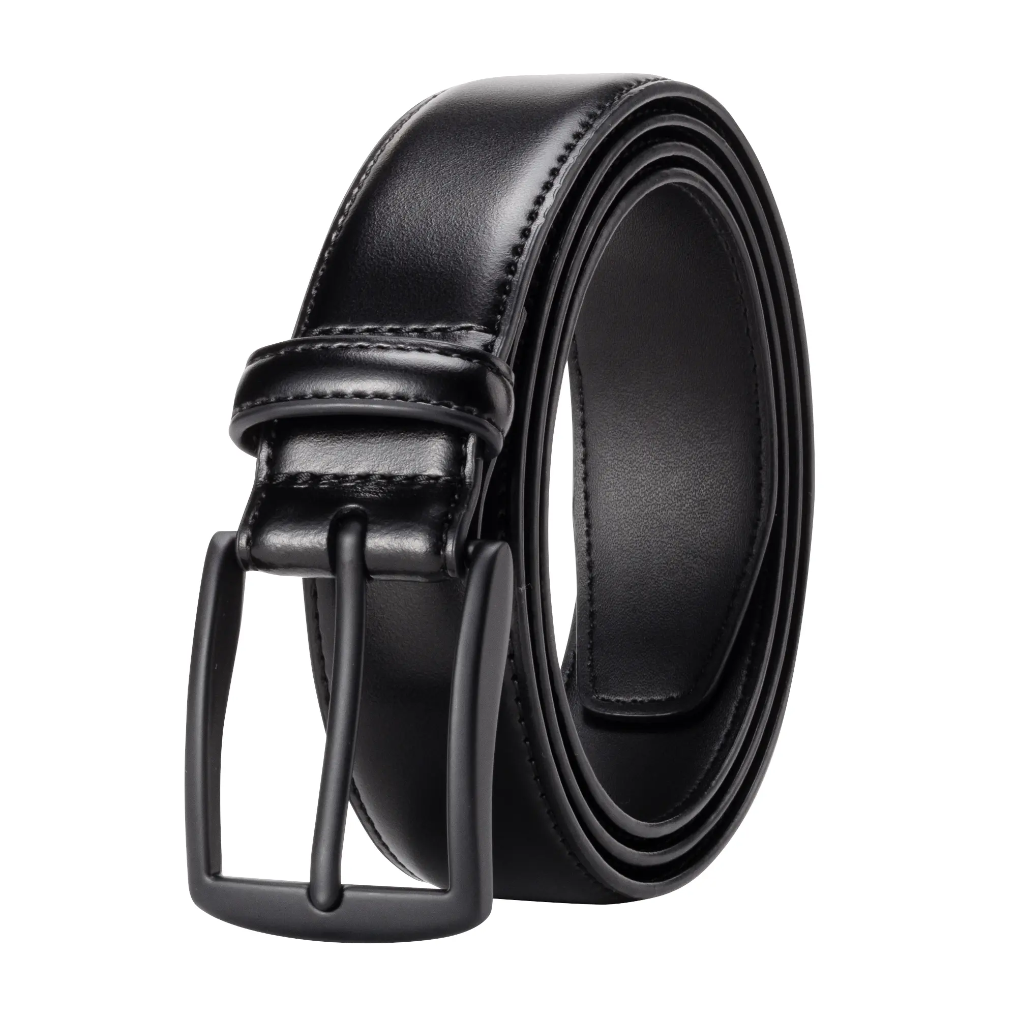 KM Legend Mens Leather Dress Belt for Work Business and Casual(Black)