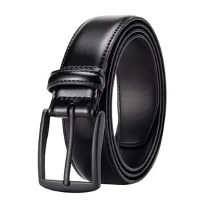 KM Legend Mens Leather Dress Belt for Work Business and Casual(Black)