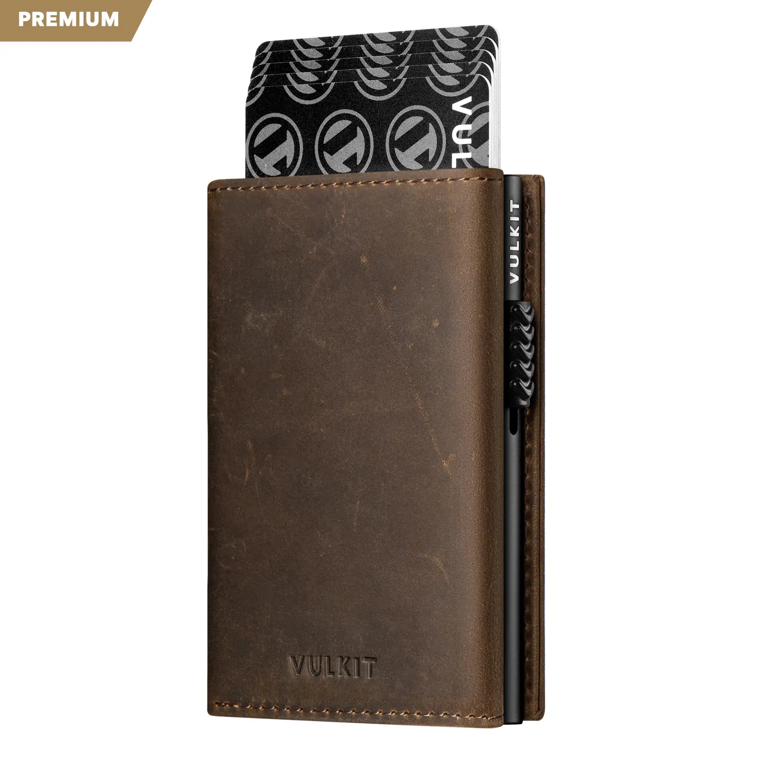 VULKIT Crazy Horse Leather Pop-Up Wallet RFID Tri-Fold Wallet for Men-VC302P