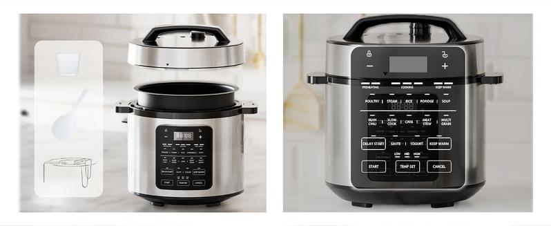 9 in 1 Electric Pressure Cooker 6 Quart, Steamer, Warmer & Sterilizer, Slow Cooker, Rice Cooker,  Multi-Functional Smart Pot, Stainless Steel