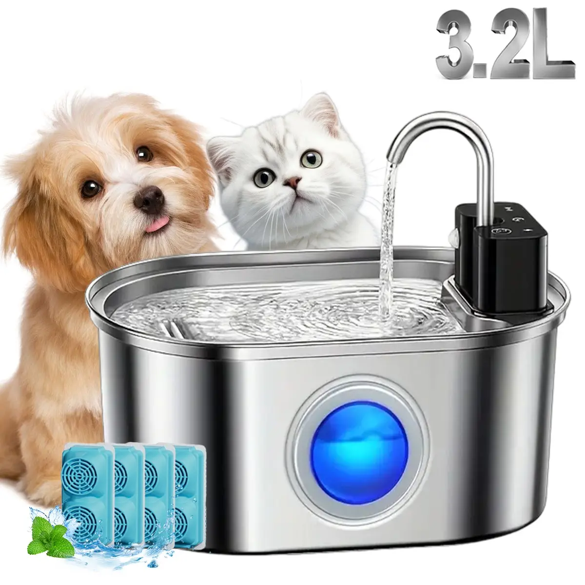 3.2L Smart Cat Water Fountain with 4/8 Filters, Ultra-Quiet, Stainless  Steel & Wireless Pet Water Dispenser, Automatic Water Bowl, Ideal for Cats  & Dogs - TikTok Shop