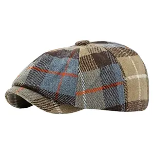 Vintage Checkered News Hat for Men And Women - Retro British Style Octagonal Cap - Painter&Apos;S Beret