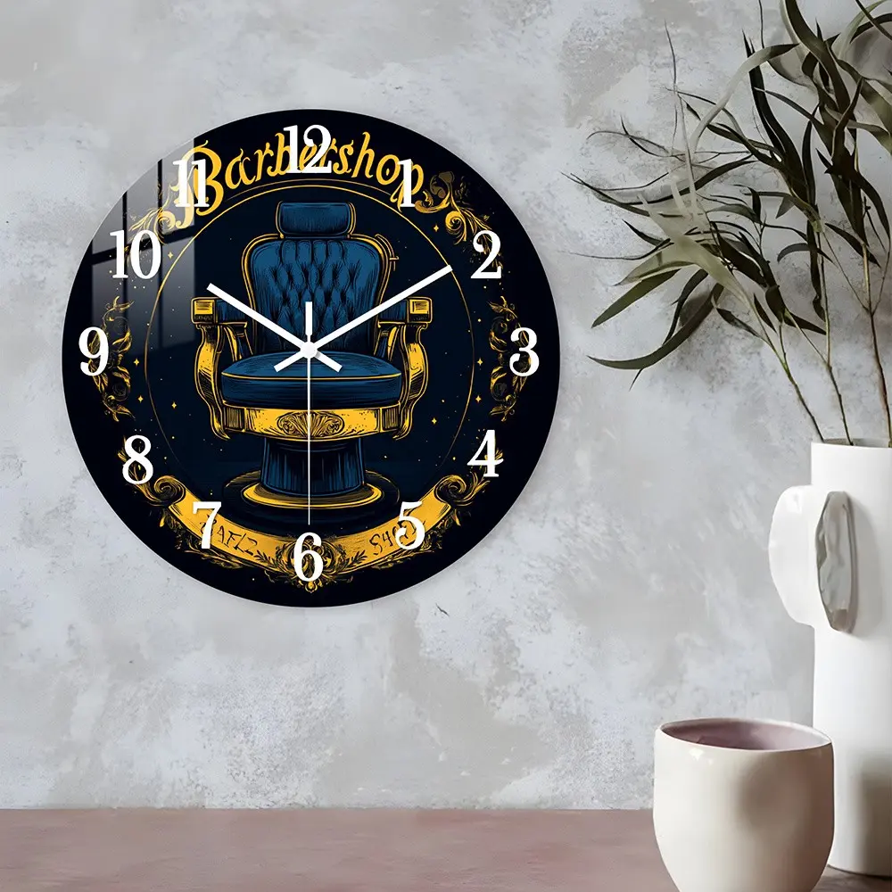 Acrylic Decorative Wall Clock, Fantasy Theme, Blue Barber Chair Design, Barbershop Decor, Battery Operated, Ideal Gift for Barbers, No Batteries Included, Creative Decorative Clock