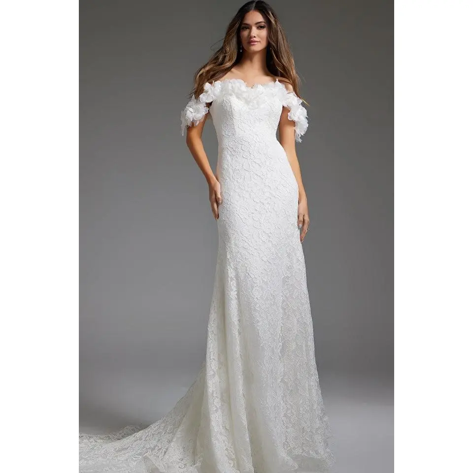 Jovani -JB42295 Ivory Off the Shoulder Lace Bridal Dress