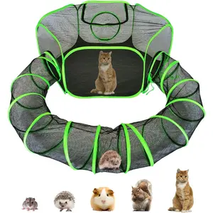 Small Animal Playpen Cage for Guinea Pig Hedgehog Rabbit Breathable Transparent Pop Open Exercise Fence with Surround Tunnel Top Cover Anti Escape