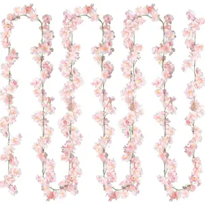 Cherry Blossom Garland Artificial Cherry Flower Vines 2 Pack Hanging Silk Flowers Garland for Home Wedding Garden Party Arch Office Decor (Pink)