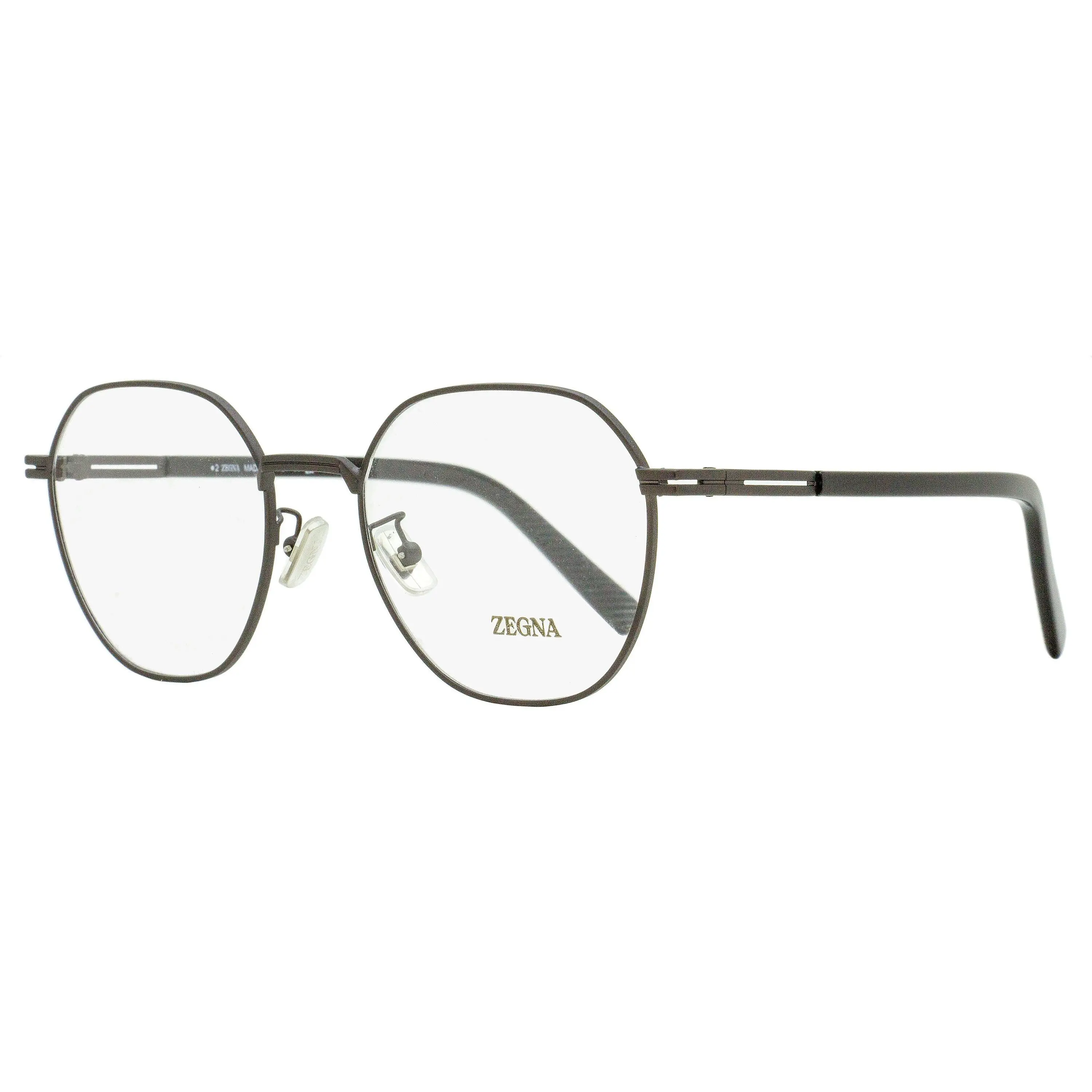 Zegna Men's Geometric Metal Frame Glasses, Round Statement Eyeglass Frames with Acetate Temples, Matte Gunmetal, EZ5270-H 009 53mm, Geometric Lens, Glass And Metal Frames