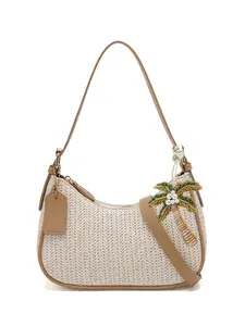 Women's Summer New Style Straw Bag, Fashionable Single Shoulder Crossbody Bag, Coconut Decoration, Coconut Accent, Y2K Underarm Bag, Trendy Streetwear, Boho Straw Bag, Handbag Shoulder Bag