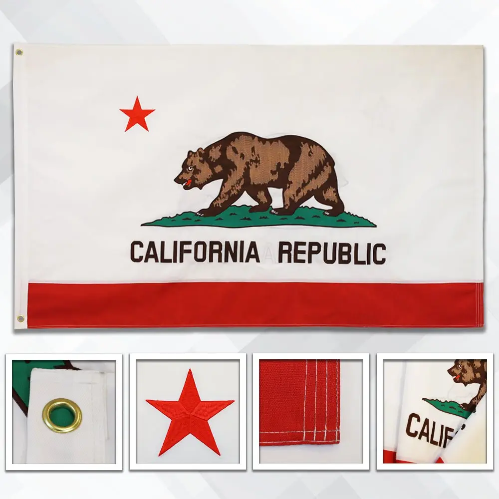 3x5ft Double-Sided Embroidered Stripe California Flag Banner, Brass-Grommet Banner with 4-Stitching, Indoor-Outdoor Home & Festive Party Backdrop, Banners