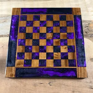 Purple Haze Black Onyx Walnut Chess Board with Border - INCLUDES PIECES