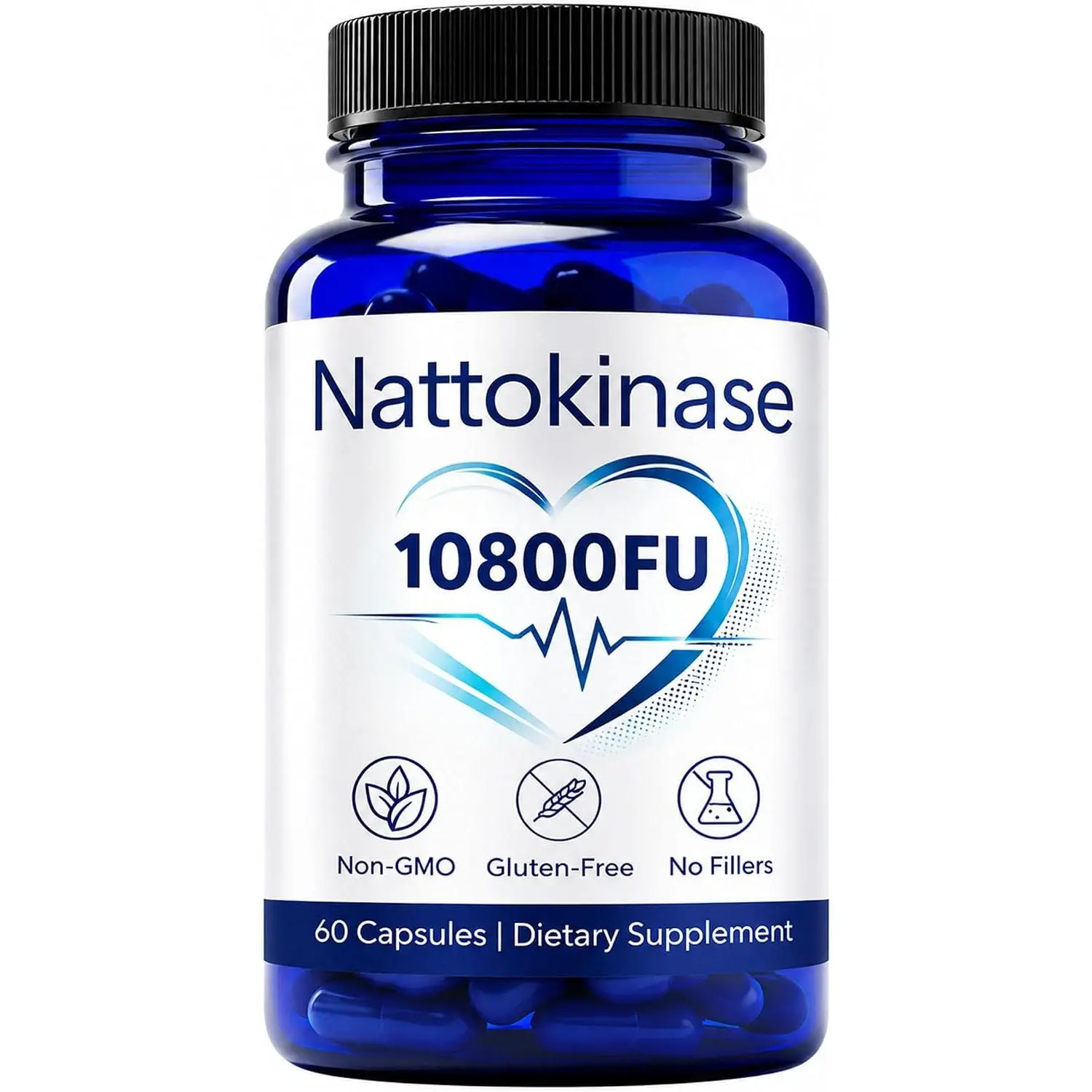 Nattokinase 10800 Fu, Ultimate Nattokinase 10800 Fu, Organic Nattokinase Supplement 10800 Fu, Vegan Capsules Gluten-Free, Supports Daily Health, 2 Capsules Daily, 60 Capsules