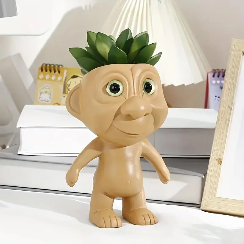 Cute Big-Eyed Elf Figure Plastic Succulent Plant Pot - Durable Irregular Desktop Bonsai Planter, No-Maintenance Home & Office Indoor Decor for Gardening Ornaments