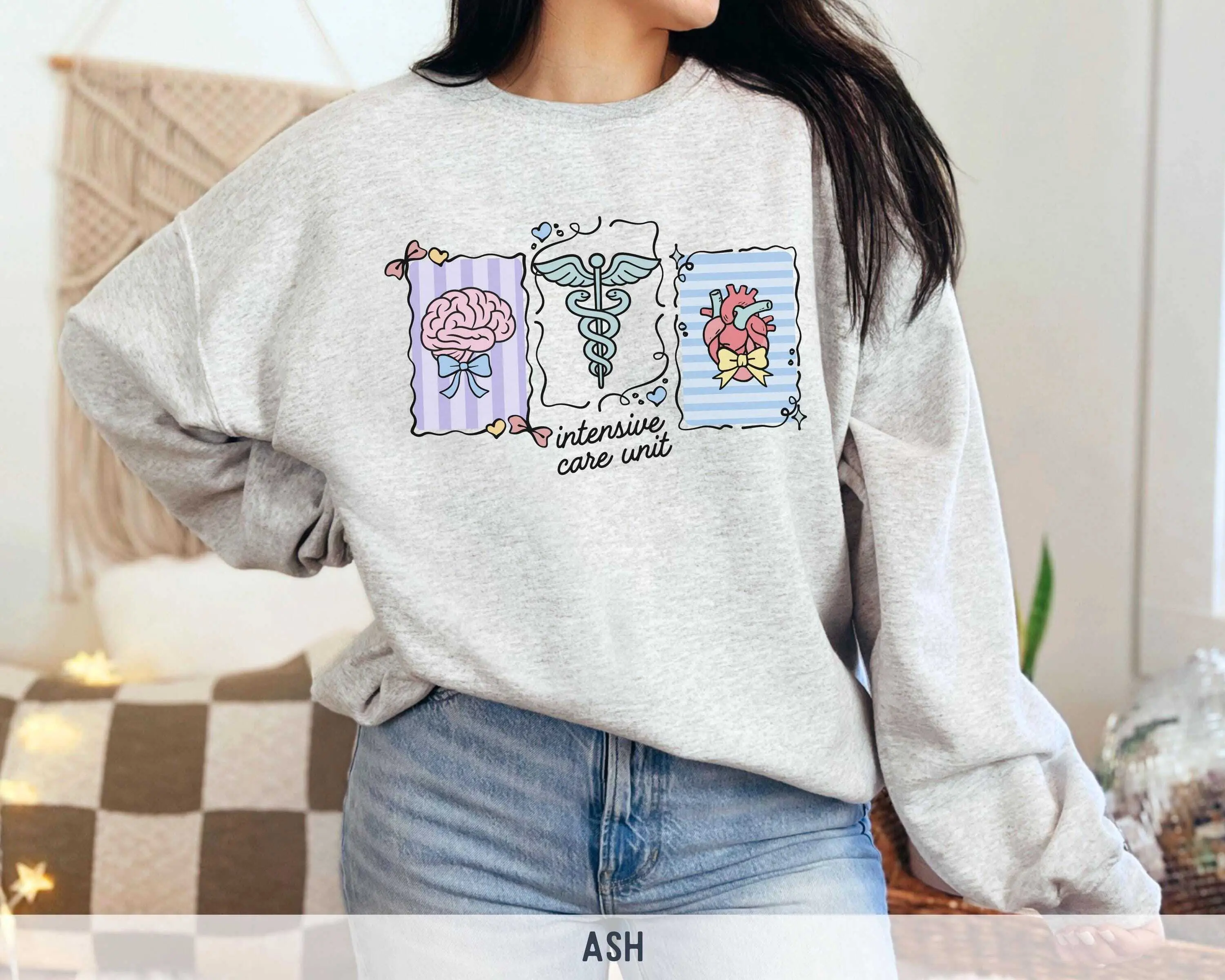 Intensive Care Unit Short Sleeve T-SHIRT / Sweatshirt Coquette ICU Stamp Sweatshirt, Girly ICU Nurse Crewneck Sweatshirt CVICU Neuro Icu Surgical Icu Micu Squad