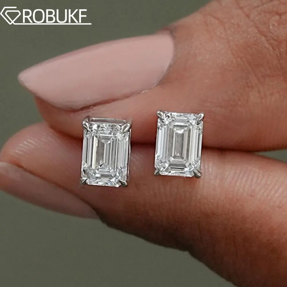 0.5-2ct Emerald/Radiant Moissanite Earring for Women Men Sparkling Diamond S925 Sterling Silver Ear Studs Party Bridal Jewelry