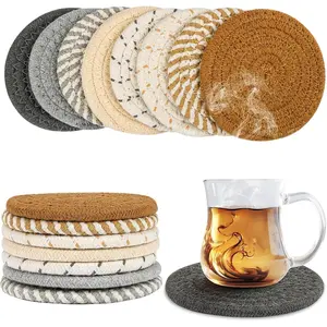 8-Pack Woven Drink Coasters - Absorbent 4.3" Boho Coaster Set for Coffee Tables & Farmhouse Kitchens, Colorful Home Decor & Housewarming Gift Tableware