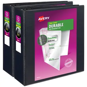 Avery Durable Clear View 3 Ring Binders, 4 Inch Binder Rings, 2 Black Binders (09204)