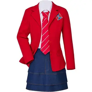 Rebelde Cosplay Costume School Uniform Red Jacket Shirt Skirt Halloween Suit