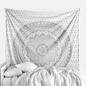 Silver Grey Mandala Tapestry For Bedroom Aesthetic Indie Wall Tapestry Hippie Room Décor Trippy Small Cotton Tapestry Wall Hanging