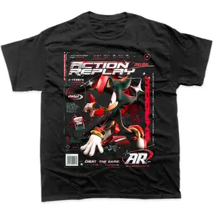 Shadow The Hedgehog Action Replay T-Shirt, Sonic Adventure Y2K Gaming Graphic, Retro 2000s Cyber Aesthetic Apparel, Cheat Code Parody Top, Unisex Cotton Crewneck T-Shirt Menswear Womenswear Streetwear Top