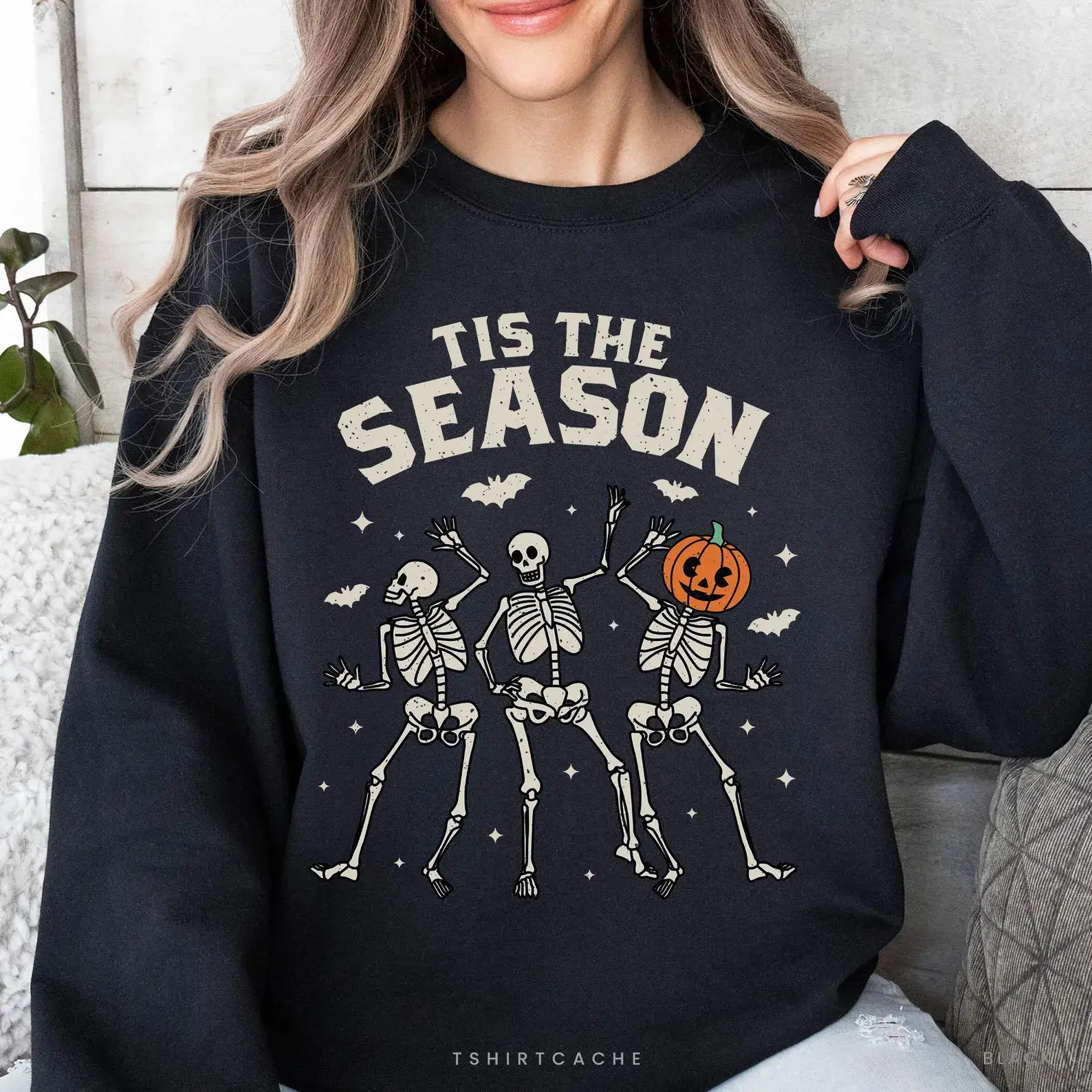 Women's Everyday Casual Loose Round Neck Crewneck Sweatshirt - Fall Pullover Tee Top with Comfortable Fabric, Dancing Skeleton Pumpkin Halloween Graphic