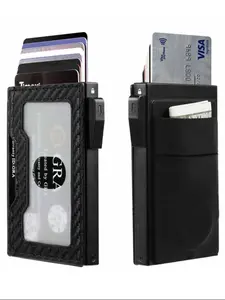 Men's Wallet New Ultra-Thin RFiD Blocking Minimalist Metal Aluminum Wallet, Open Top Closure, Pop up wallet with transparent lD window, Short Card Holder, Credit Card Wallet, Minimalist Wallets, Wallet for Men, Birthday Gift