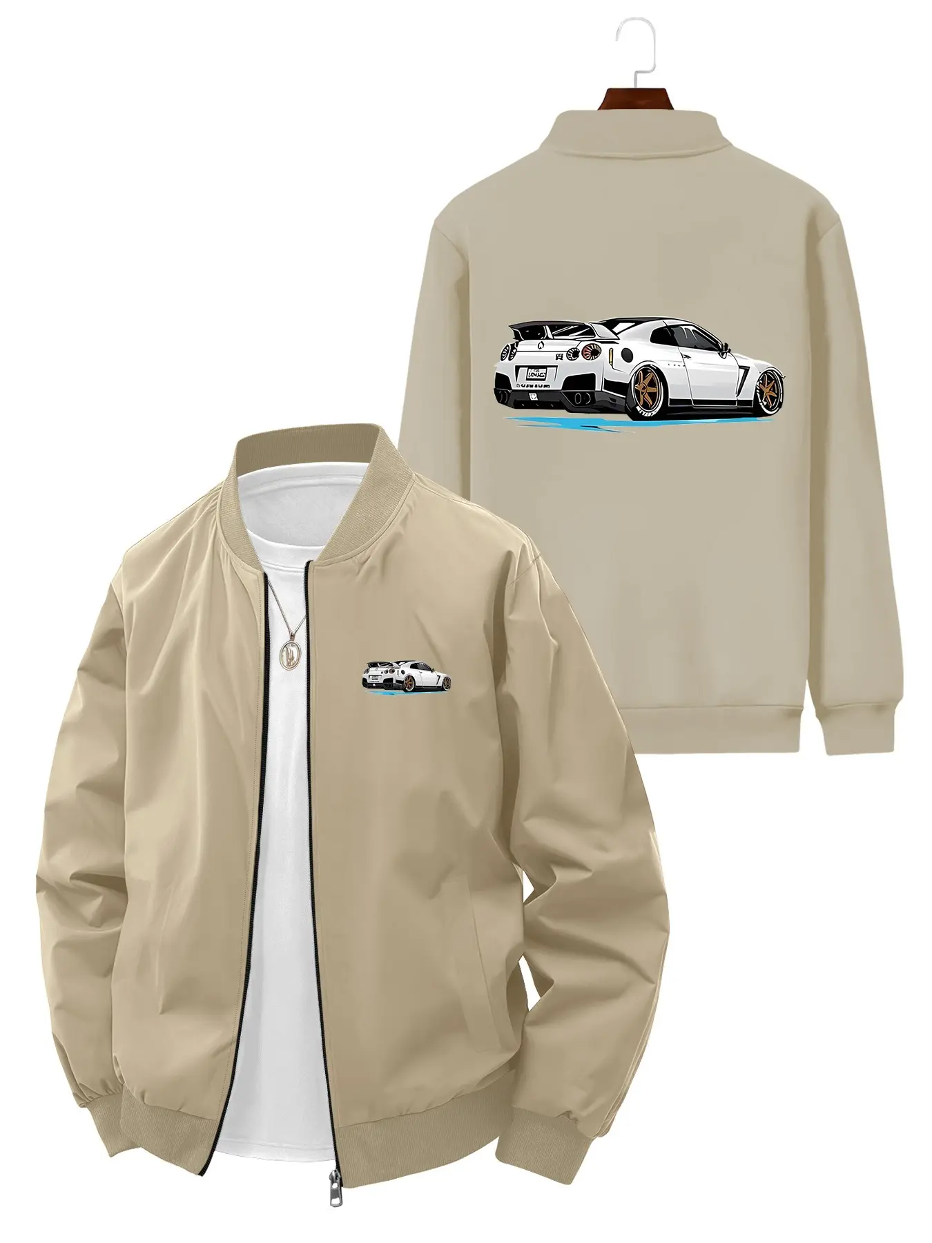 Trendy Fashion Men's Casual Fitted Jackets Racing Car Printed Long Sleeve Bomber Jacket Coats for Daily Street Style and Outerwear Menswear