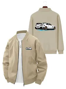Trendy Fashion Men's Casual Racing Car Printed Long Sleeve Bomber Jacket Coats for Daily Street Style and Outerwear Menswear