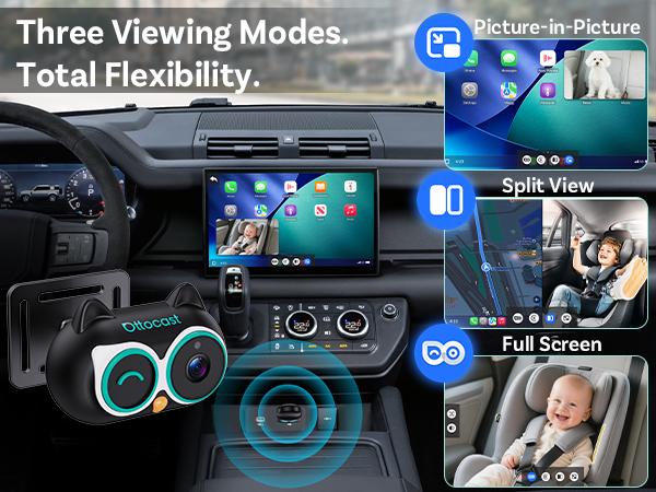 OTTOCAST Baby Car Camera &Wireless CarPlay Adapter,1080P HD Rear Seat Monitor Display on Car Screen,150°Wide Angle No-Glow Night View, Safety for Kids & Infants