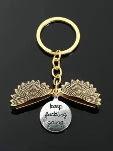 Retro Sunflower Pendant Keychain, DIY Key Ring With Slogan Engraved Pendant, Ideal Personalized Metal Keychain Gift For Men & Women