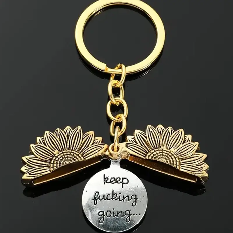 Retro Sunflower Pendant Keychain, DIY Key Ring With Slogan Engraved Pendant, Ideal Personalized Metal Keychain Gift For Men & Women