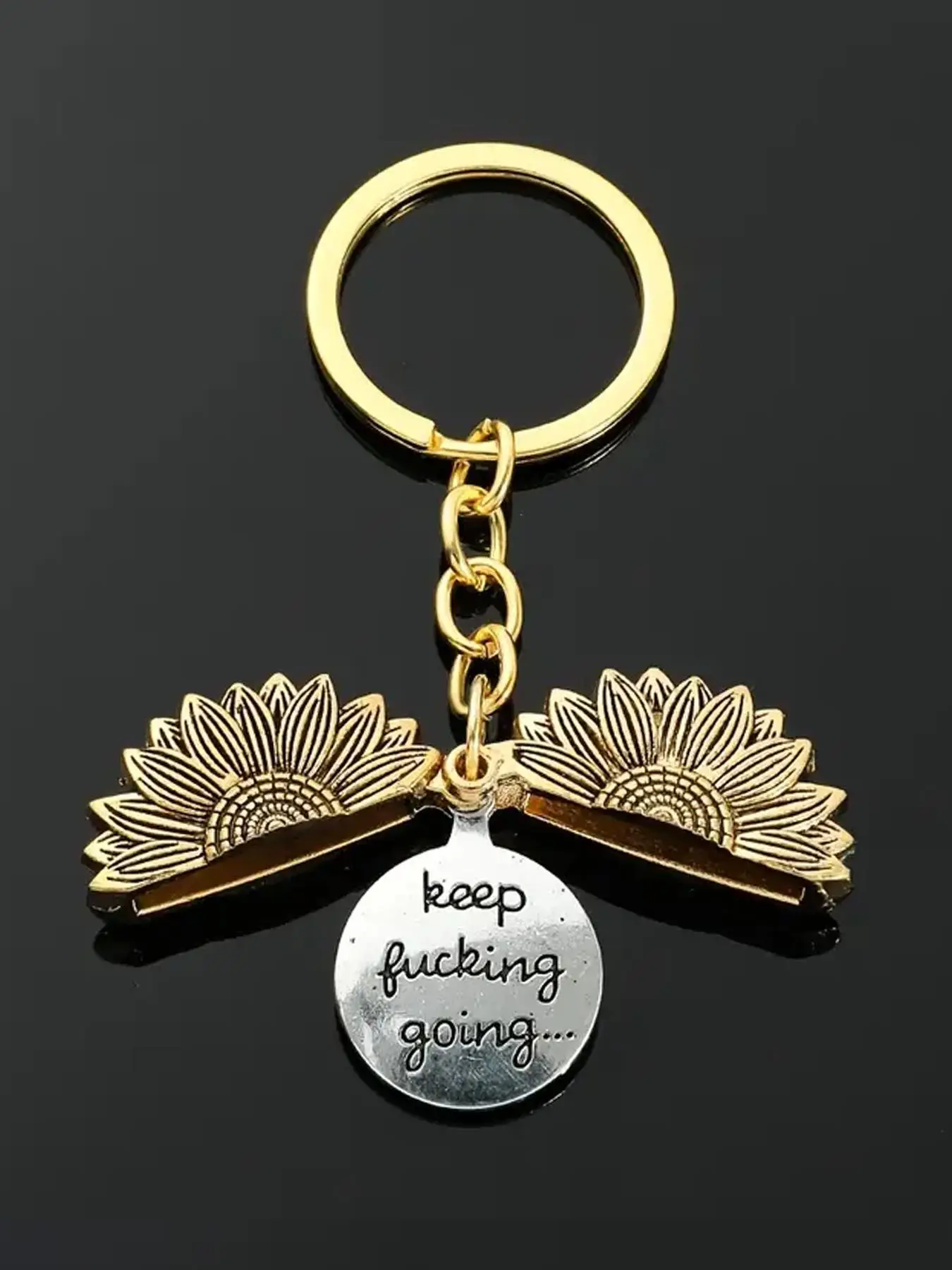 Retro Sunflower Pendant Keychain, DIY Key Ring With Slogan Engraved Pendant, Ideal Metal Keychain Gift For Men & Women