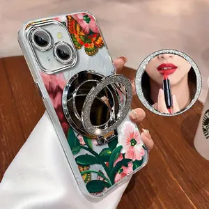 1 Piece iPhone 14 Plus Flying butterflies With circular bracket Pattern Comfortable feel Design Shockproof Protection Made Suitable For iPhone 14 Plus Phone Cases Ideal For Fashion