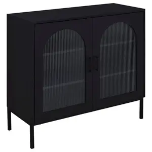 Jess 2-door Arched Fluted Glass Accent Cabinet Black