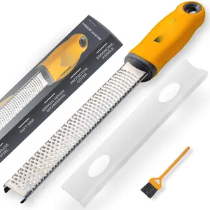 PRO Citrus Zester & Cheese Grater -- Parmesan Cheese Lemon, Ginger, Garlic, Nutmeg, , Vegetables, Fruits - Razor- Stainless Steel , Wide, Dishwasher Safe