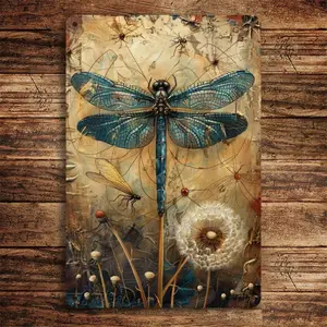 Vintage Metal Wall Art - Floral Aesthetic Pattern Dandelion Dragonfly Retro Decor Decoration