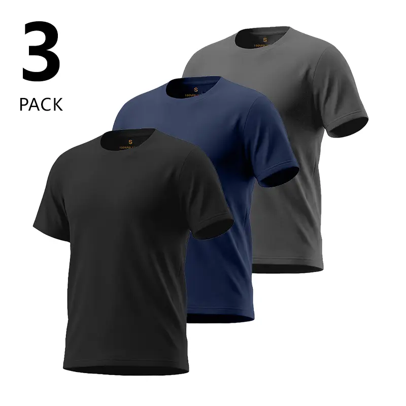 3-Pack – Men’s solid-color crew-neck short-sleeve T-shirts, lightweight and breathable athletic training tops suitable for everyday casual wear, home, fitness, and running workouts.