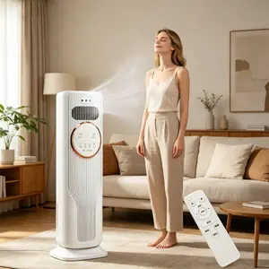 Indoor Year-Round Comfort Tower Fan and Space Heater Combination, Bladeless Safe Design with Handy Remote Control, Multi Speed & Heat Options, Compact Household Air Circulator for Home Apartment Dorm