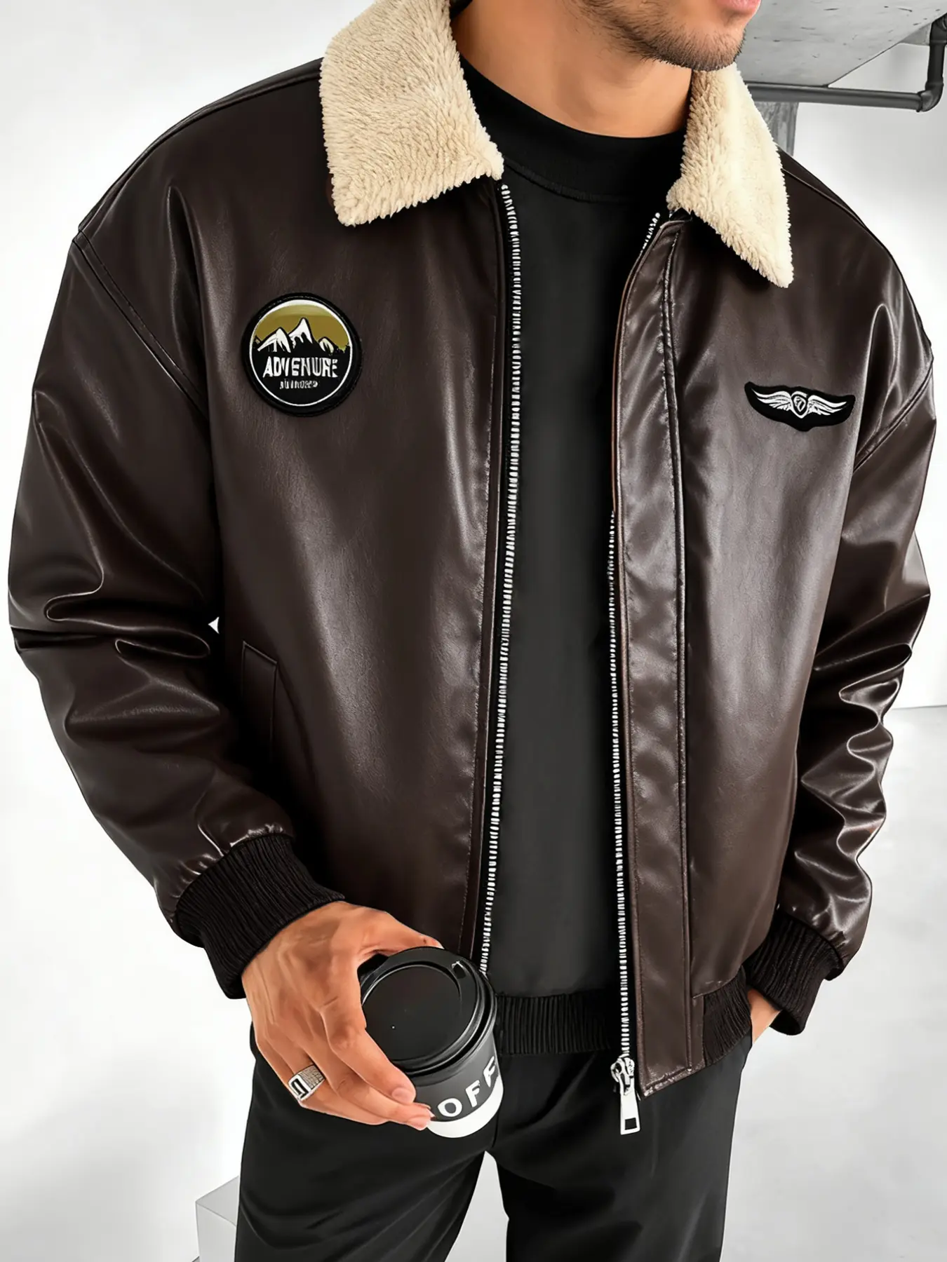 Men's classic faux leather biker jacket - windproof, cotton lined, multi-pocket design for hiking, skiing and outdoor activities, stylish for men and a great winter gift for your boyfriend Puffa jacket windbreaker jackets leather jacket