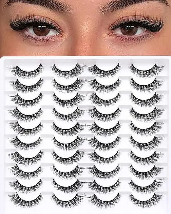 False Eyelashes 20 Pairs Wispy Lashes Faux Mink Lashes 14mm 3D Fluffy Cat Eye Lashes （style 20-061)