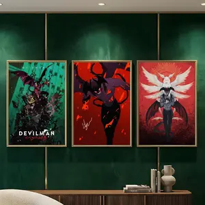 Anime D-Devilman Crybaby Painting Calligraphy HD Heavy-Duty Waterproof Wrinkle-Resistant Canvas Print – Tool-Free Durable Hides Wall Flaws & Boosts Style for Living Rooms Bathrooms