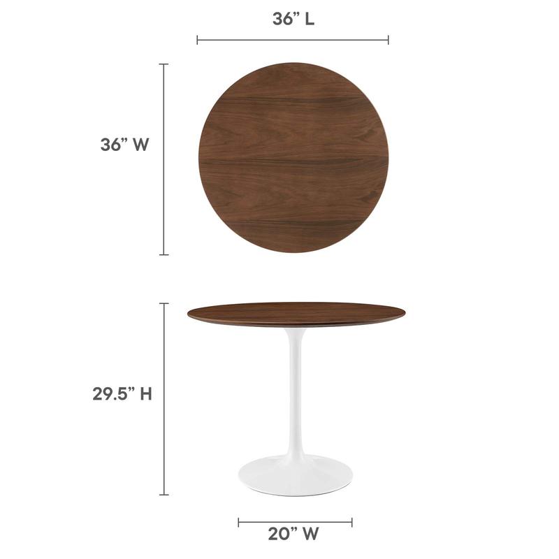 Modway Lippa 36" Round Walnut Dining Table in Walnut