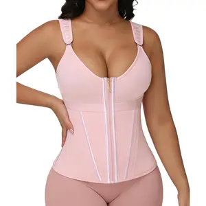 Women's Zipper Waist Trainer Corset - Zip Shapewear with Adjustable Straps, High Waist Support, Tummy Control Girdle