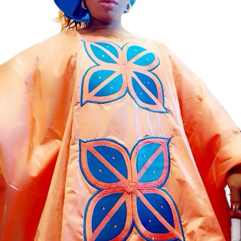 African Women Bazin  getzner Boubou With Embroidery And Stones Wedding Basin Rich