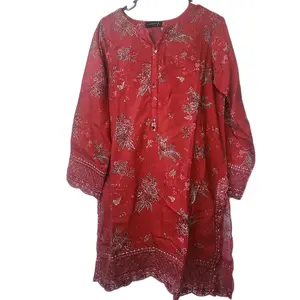 Sadabahar 3 Piece Pakistani blended fabric shirt with farshi shalwar and chiffon dupatta