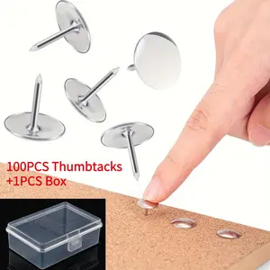 100pcs Metal Round Head Design Thumbtacks with Box, Includes Storage Box, Rustproof Durable Wall Push Pins, Ideal for Office School Drawing Board Use