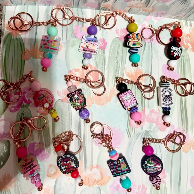 Bookish beaded keychain