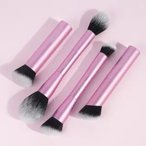 Maange 4-Piece Aluminum Makeup Brush Set, Foundation Brush, Blush Brush, Loose Powder Brush, Highlighter Brush, Ideal for Home and Travel, Cosmetic Brush Set