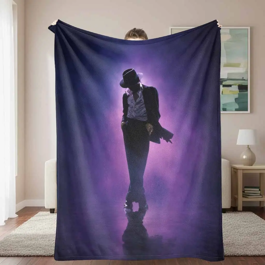 Pop Music Icon Flannel Fabric Blanket with Silhouette Print, Super Soft Lightweight Plush Texture Throw for Home & Travel, Multi-Size Bedding for Bedroom Sofa Office Birthday Gifts
