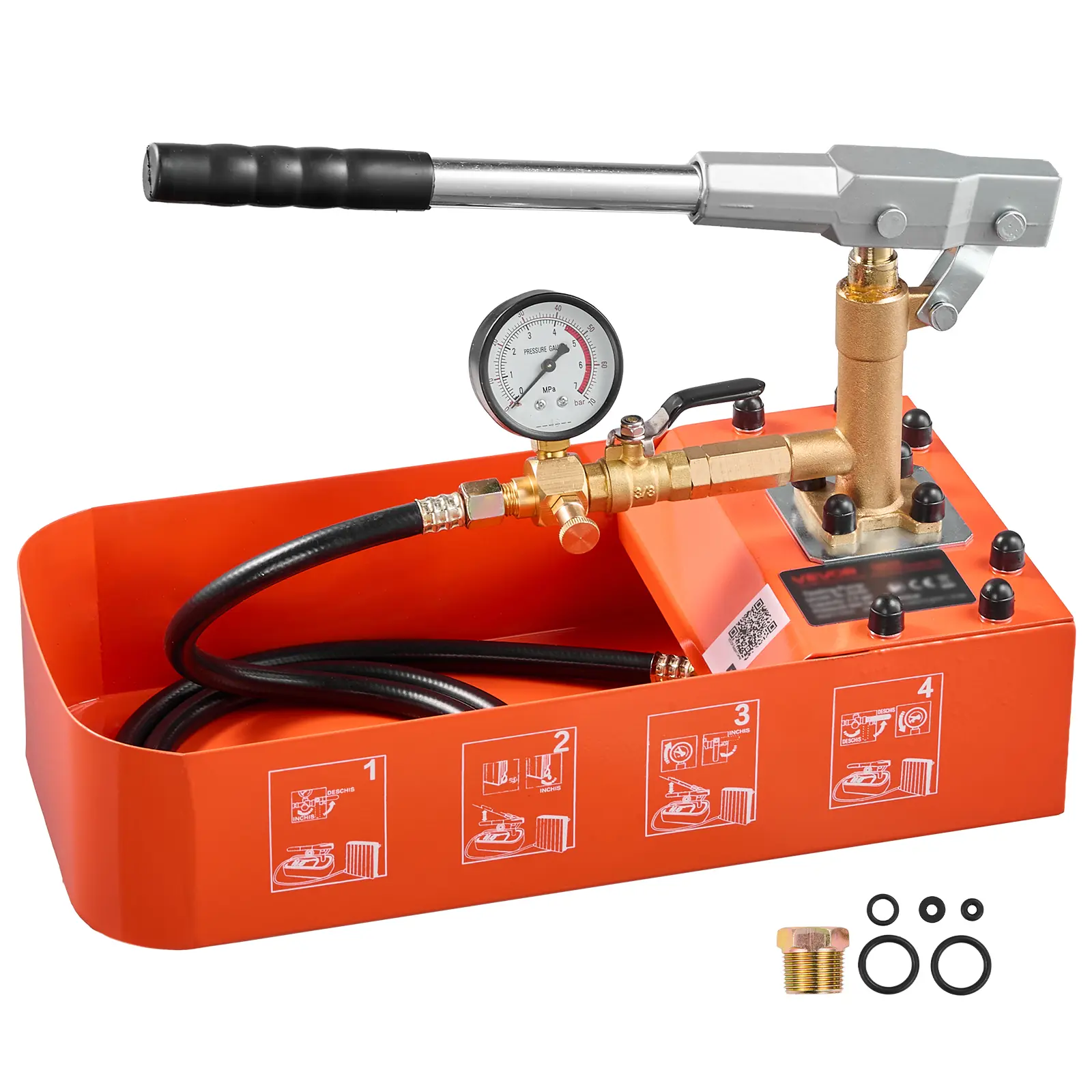 【summerfinds】VEVOR Hydrostatic Test Pump 2 Gallon Hydraulic Manual Water Pressure Tester, Single Valve Hydrostatic Water Pipe Leakage Pressure Test Pump Kit with Gauge & Tank, 0-50 Bar Range, for Pipeline Heating